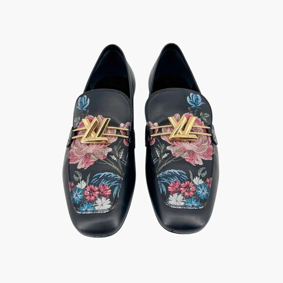 Louis Vuitton Upper Case LV Black Leather Floral Loafers Flat Size 37 US 7 Women - Picture 3 of 15
